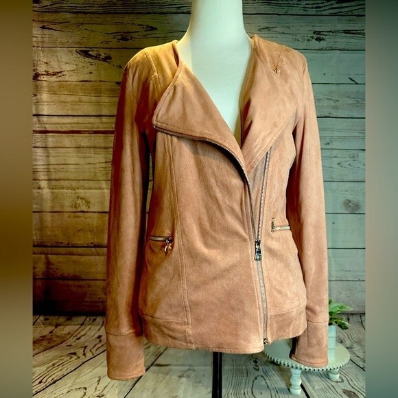 NY Collection Velvety Soft Rose Pedal Asymmetrical Zip Jacket Runs Big Fits S|M - Picture 4 of 10